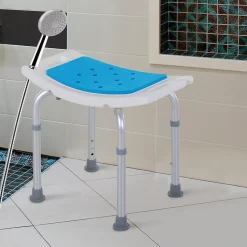 Homcom Siège de douche réglable en hauteur tabouret de douche ergonomique pieds antidérapants charge max. 135 Kg alu HDPE blanc bleu