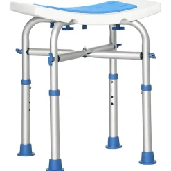 Homcom Siège de douche réglable en hauteur tabouret de douche ergonomique pieds antidérapants charge max. 150 Kg alu HDPE blanc bleu