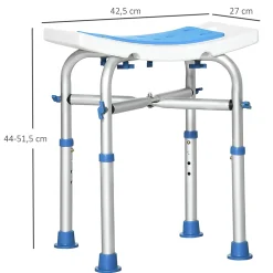 Homcom Siège de douche réglable en hauteur tabouret de douche ergonomique pieds antidérapants charge max. 150 Kg alu HDPE blanc bleu