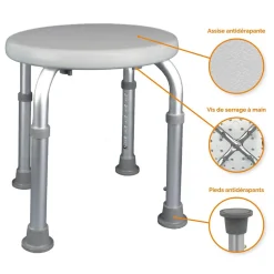 Linxor Siège, tabouret de douche rond réglable en hauteur - Blanc - Vivezen* Siège De Douche