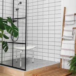 Linxor Siège, tabouret de douche rectangle réglable en hauteur - Blanc - Vivezen