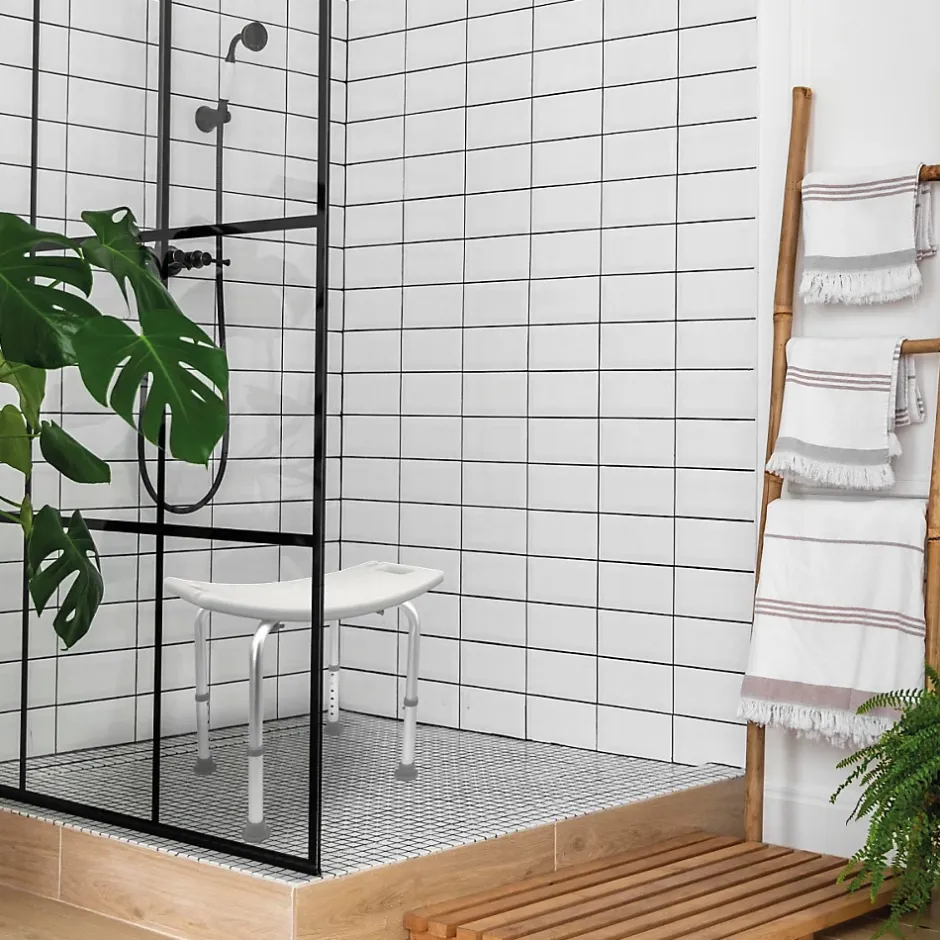 Linxor Siège, tabouret de douche rectangle réglable en hauteur - Blanc - Vivezen