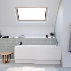 Siko 160x80 cm Beata Plus baignoire bain/douche asymétrique en acrylique, droite + tablier 160 cm + pieds, blanc