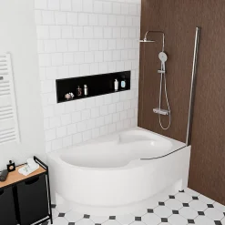Siko 160x100 cm Fortuna Plus baignoire d'angle en acrylique, droite + tablier + pare-baignoire + pieds, blanc (FO1600PPLUS-SETP1)