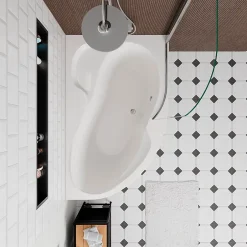 Siko 160x100 cm Fortuna Plus baignoire d'angle en acrylique, droite + tablier + pare-baignoire + pieds, blanc (FO1600PPLUS-SETP1)