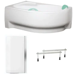 Siko 160x100 cm Fortuna Plus baignoire d'angle en acrylique, droite + tablier + pare-baignoire + pieds, blanc (FO1600PPLUS-SETP1)