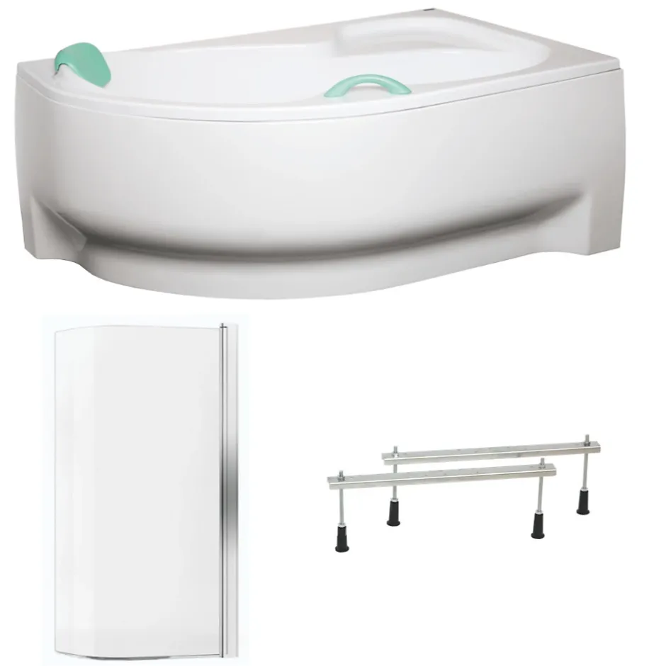 Siko 160x100 cm Fortuna Plus baignoire d'angle en acrylique, gauche + tablier + pare-baignoire, pieds, blanc (FO1600LPLUS-SETP1)