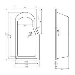 Siko 160x80 cm Laguna Beata Plus baignoire bain/douche asymétrique avec pieds, acrylique, gauche, blanc (BE1600LPLUS-SET)* Baignoire Asymétrique