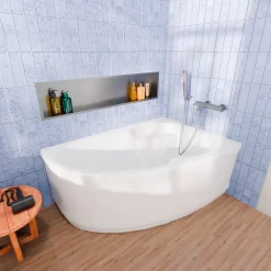 Siko 140x95 cm Laguna Luiza baignoire d'angle gain de place en acrylique, droite + tablier 140 cm + pieds, blanc (LU1400P-SET1)