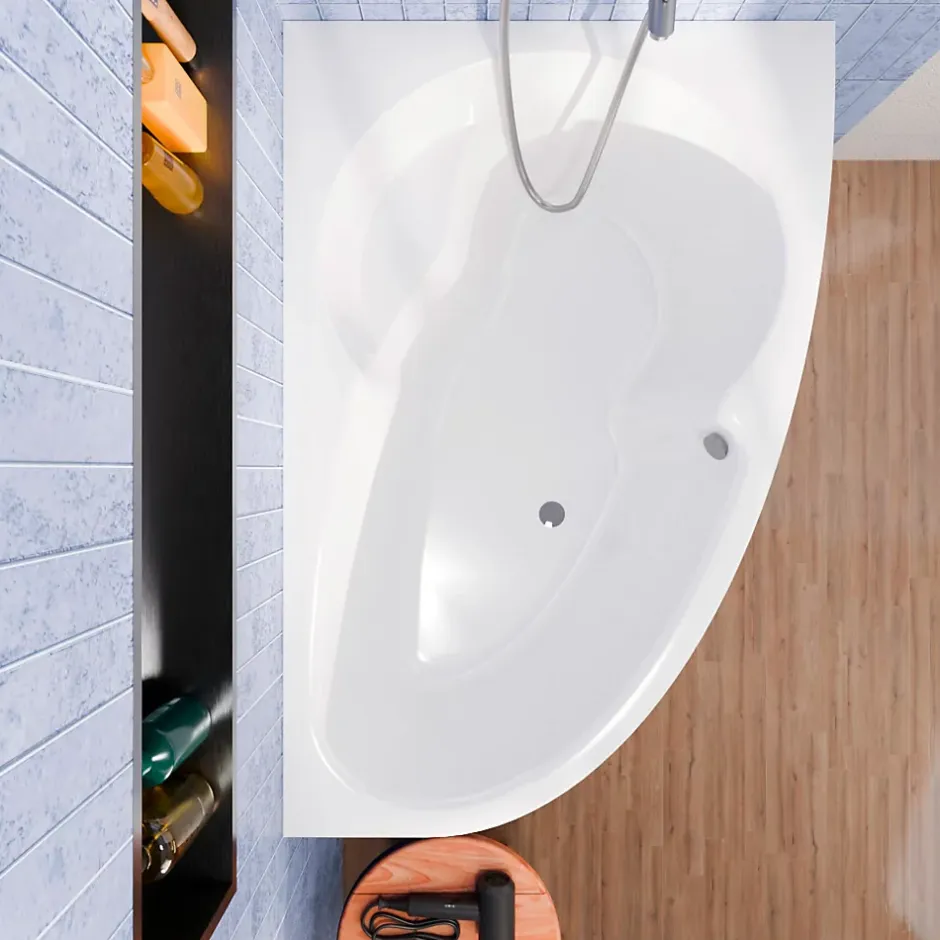 Siko 140x95 cm Laguna Luiza baignoire d'angle gain de place en acrylique, droite + tablier 140 cm + pieds, blanc (LU1400P-SET1)