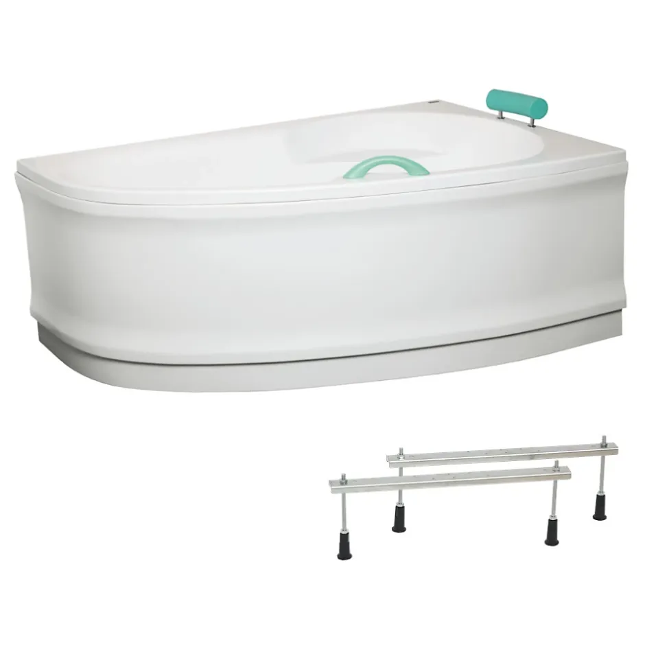 Siko 140x95 cm Laguna Luiza baignoire d'angle gain de place en acrylique, droite + tablier 140 cm + pieds, blanc (LU1400P-SET1)