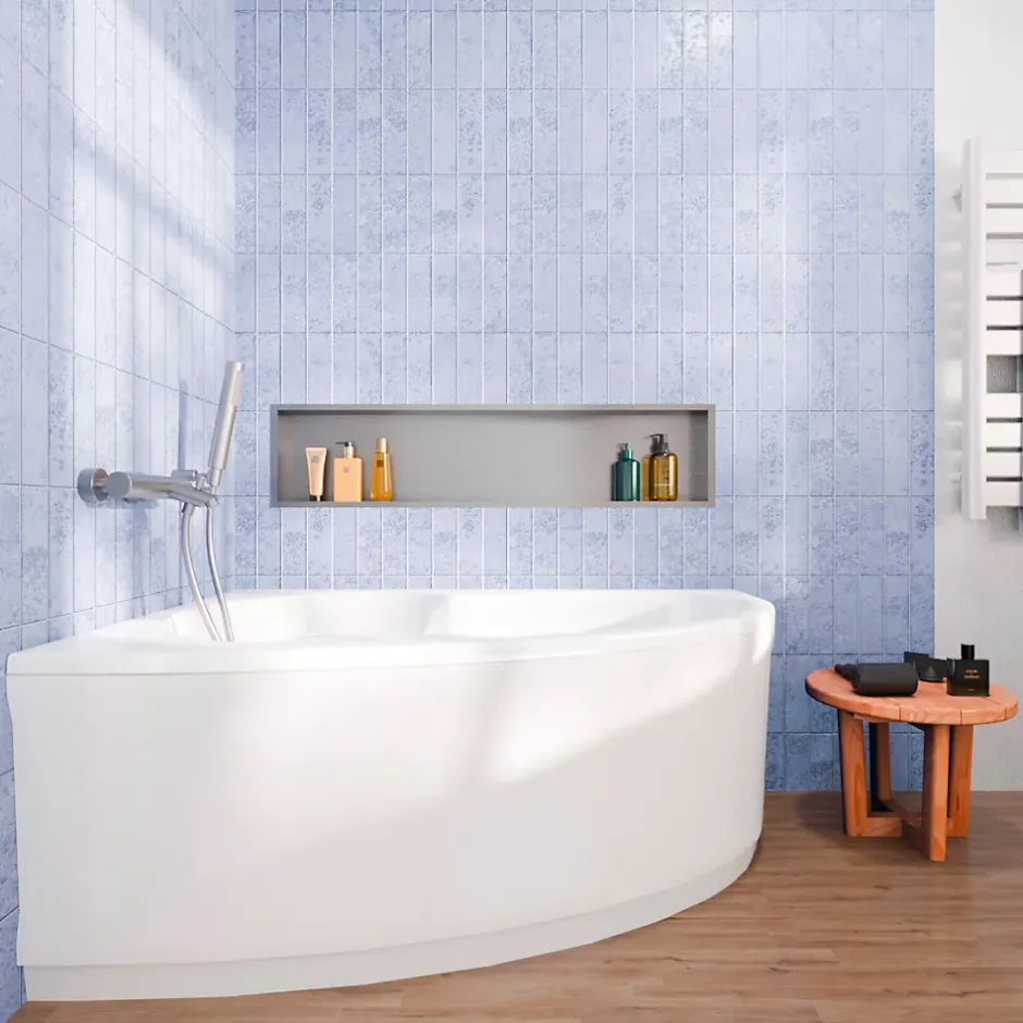 Siko 140x95 cm Laguna Luiza baignoire d'angle gain de place en acrylique, gauche + tablier 140 cm + pieds, blanc (LU1400L-SET1)