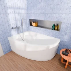 Siko 140x95 cm Laguna Luiza baignoire d'angle gain de place en acrylique, gauche + tablier 140 cm + pieds, blanc (LU1400L-SET1)