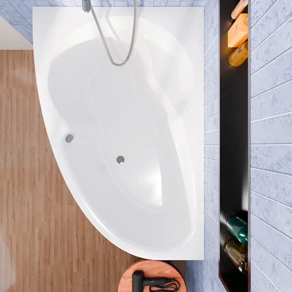 Siko 140x95 cm Laguna Luiza baignoire d'angle gain de place en acrylique, gauche + tablier 140 cm + pieds, blanc (LU1400L-SET1)