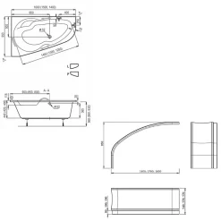 Siko 150x95 cm Laguna Luiza baignoire asymétrique en acrylique, gauche + tablier 150 cm + pieds, blanc (LU1500L-SET1)* Baignoire Asymétrique
