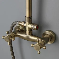 Silla Global Silla Élégant Colonne de Douche retro avec Mitigeur Réglable en Hauteur Système de Douche, Doré