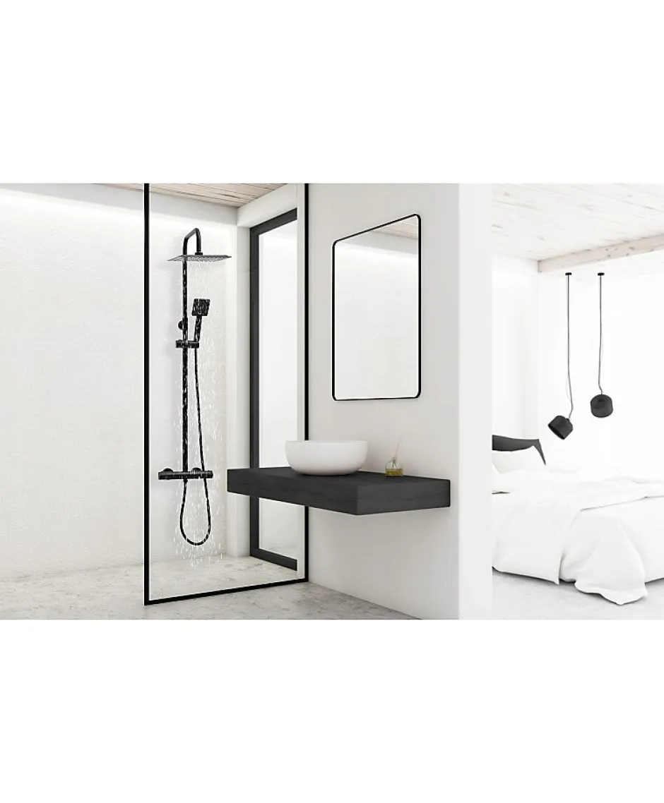 Silla Global Silla Élégant Colonne de Douche avec Mitigeur Réglable en Hauteur Système de Douche, Noir mat