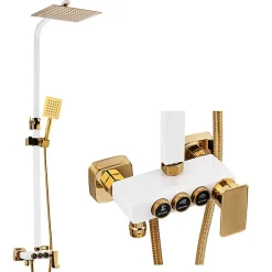 Silla Global Silla Élégant Colonne de Douche avec Mitigeur Réglable en Hauteur Système de Douche, Blanc/Doré