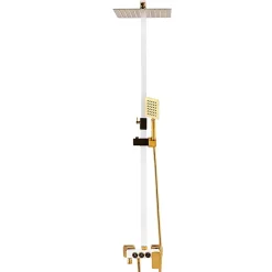 Silla Global Silla Élégant Colonne de Douche avec Mitigeur Réglable en Hauteur Système de Douche, Blanc/Doré