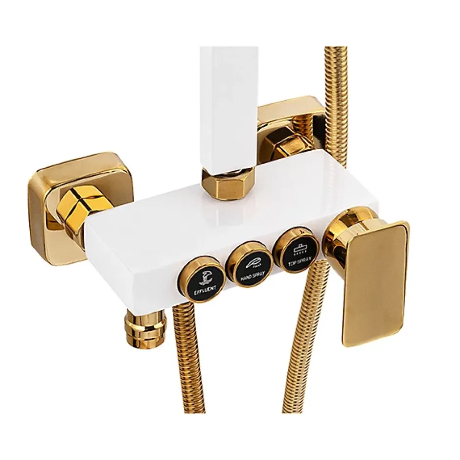 Silla Global Silla Élégant Colonne de Douche avec Mitigeur Réglable en Hauteur Système de Douche, Blanc/Doré