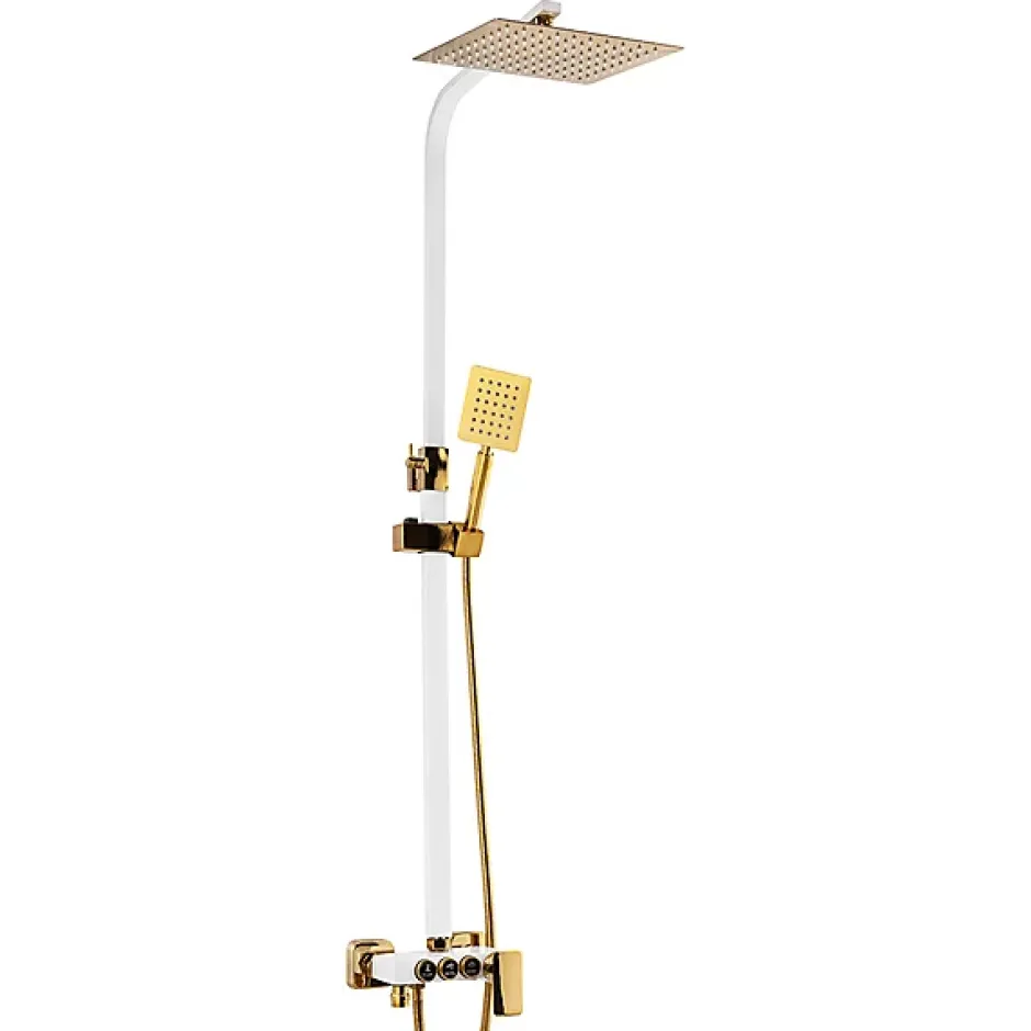 Silla Global Silla Élégant Colonne de Douche avec Mitigeur Réglable en Hauteur Système de Douche, Blanc/Doré