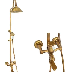 Silla Global Silla Élégant Colonne de Douche retro avec Mitigeur Réglable en Hauteur Système de Douche, Vintage Doré* Colonne De Douche Mécanique