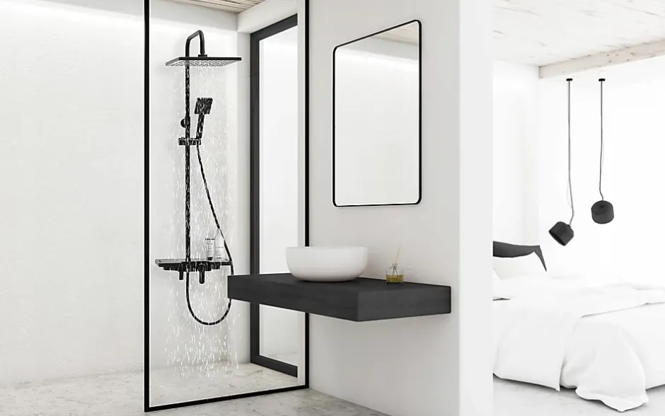 Silla Global Silla Élégant Colonne de Douche avec Mitigeur Réglable en Hauteur Système de Douche, Noir* Colonne De Douche Mécanique
