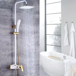 Silla Global Silla Élégant Colonne de Douche avec Mitigeur Réglable en Hauteur Système de Douche, Blanc / Doré* Colonne De Douche Mécanique