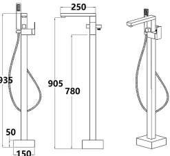 Silla Global Silla élégant Robinet de Baignoire sur pied avec inverseur et bec rotatif avec douchette et flexible, Doré* Robinet De Baignoire