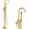 Silla Global Silla élégant Robinet de Baignoire sur pied avec inverseur et bec rotatif avec douchette et flexible, Doré