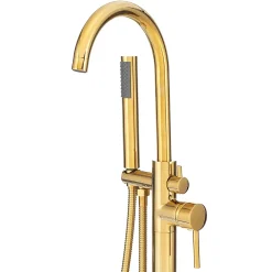Silla Global Silla élégant Robinet de Baignoire sur pied avec inverseur et bec rotatif avec douchette et flexible, Doré
