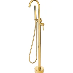 Silla Global Silla élégant Robinet de Baignoire sur pied avec inverseur et bec rotatif avec douchette et flexible, Doré