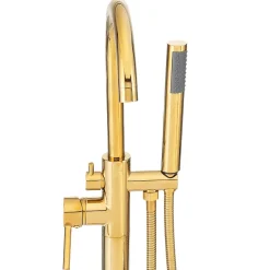 Silla Global Silla élégant Robinet de Baignoire sur pied avec inverseur et bec rotatif avec douchette et flexible, Doré