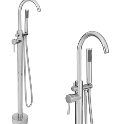 Silla Global Silla élégant Robinet de Baignoire sur pied avec inverseur et bec rotatif avec douchette et flexible, Chrome* Robinet De Baignoire