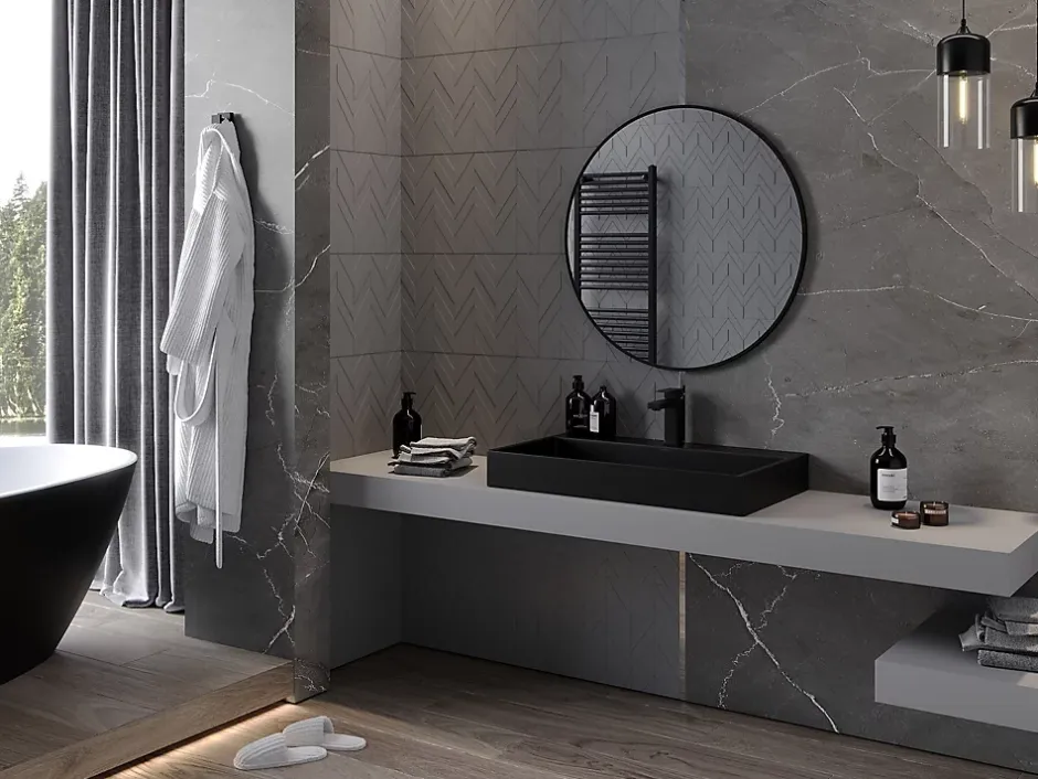 Silla Global SILLA Miroir mural rond, 85 cm, cadre noir