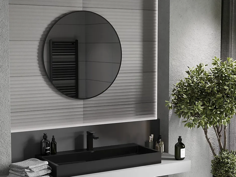 Silla Global SILLA Miroir mural rond, 85 cm, cadre noir