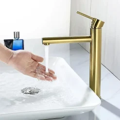 Silla Global SILLA Mitigeur lavabo moderne bec haut en Laiton, économie d'eau, Doré* Robinet Lavabo Et Vasque