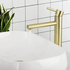 Silla Global SILLA Mitigeur lavabo moderne bec haut en Laiton, économie d'eau, Doré* Robinet Lavabo Et Vasque