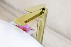 Silla Global SILLA Mitigeur lavabo moderne bec haut en Laiton, économie d'eau, Doré* Robinet Lavabo Et Vasque