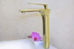 Silla Global SILLA Mitigeur lavabo moderne bec haut en Laiton, économie d'eau, Doré* Robinet Lavabo Et Vasque