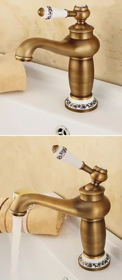 Silla Global SILLA Mitigeur lavabo retro en Laiton, économie d'eau, Vintage doré* Robinet Lavabo Et Vasque