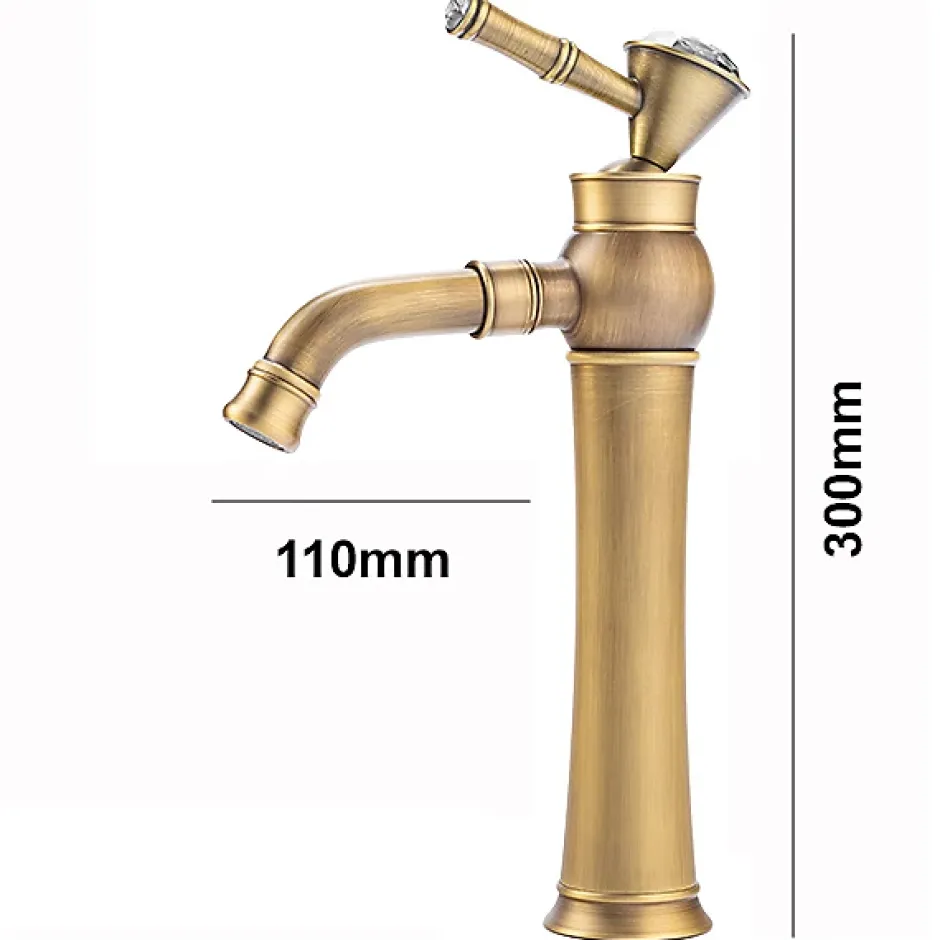 Silla Global SILLA Mitigeur lavabo retro bec haut en Laiton, économie d'eau, Vintage doré