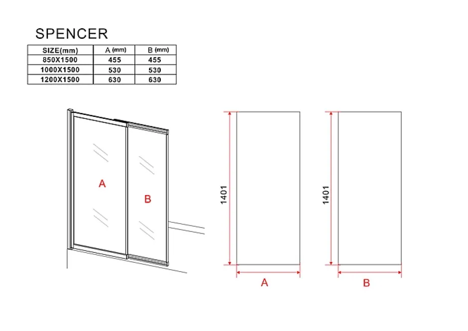 Silla Global Silla Pare-baignoire SPENCER, rabattable, 100x150 CM, Doré brossé