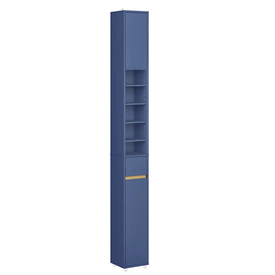 Sobuy Armoire Salle de Bain en MDF Bleue avec Tiroir et Étagères Réglables
