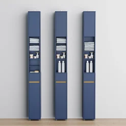 Sobuy Armoire Salle de Bain en MDF Bleue avec Tiroir et Étagères Réglables