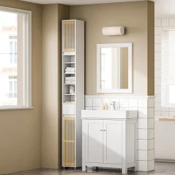 Sobuy Colonne d'Armoire pour Salle de Bain avec 6 Étagères Réglables, Blanche, 20x20x180 cm, BZR34-BW* Colonne De Salle De Bains