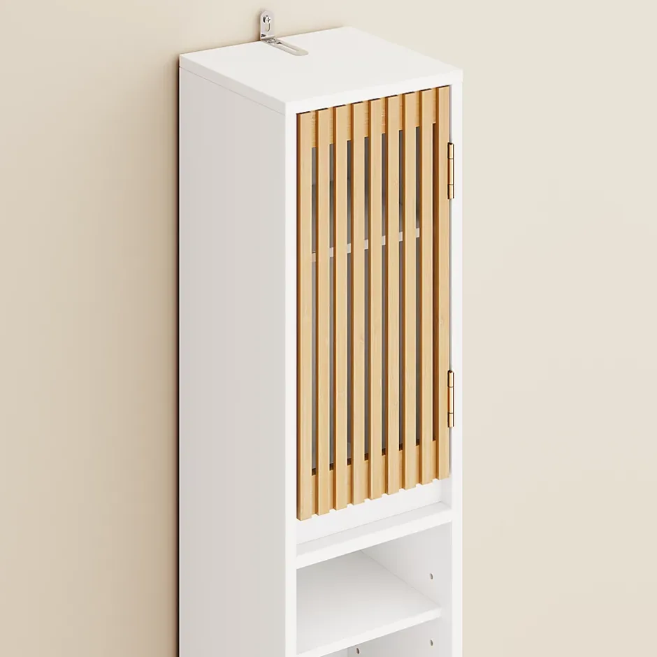 Sobuy Colonne d'Armoire pour Salle de Bain avec 6 Étagères Réglables, Blanche, 20x20x180 cm, BZR34-BW* Colonne De Salle De Bains