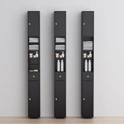 Sobuy Colonne de salle de bain étanche avec étagères et tiroirs réglables, MDF noir* Colonne De Salle De Bains