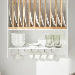 Sobuy KCR09-W Porte-Assiettes Murale, Meuble de Rangement d'Assiettes et Epices, Etagère Murale Blanche* Tablier Et Habillage De Baignoire