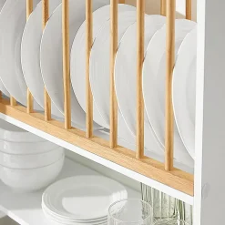 Sobuy KCR09-W Porte-Assiettes Murale, Meuble de Rangement d'Assiettes et Epices, Etagère Murale Blanche* Tablier Et Habillage De Baignoire